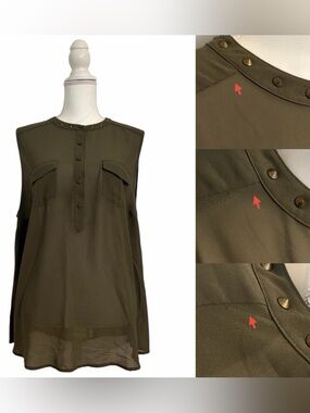 Torrid Olive Green Sleeveless Stud-Trim Sheer Blouse Women’s Plus Size 1